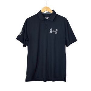 Under Armour Shirt Black Short Sleeve Big 96 Polo Performance Heat Gear Mens L